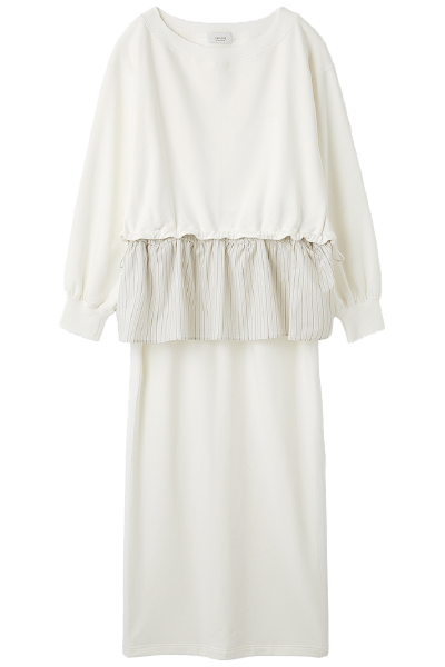 白の布帛ドッキング裏毛セットアップ