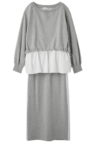 グレーの布帛ドッキング裏毛セットアップ